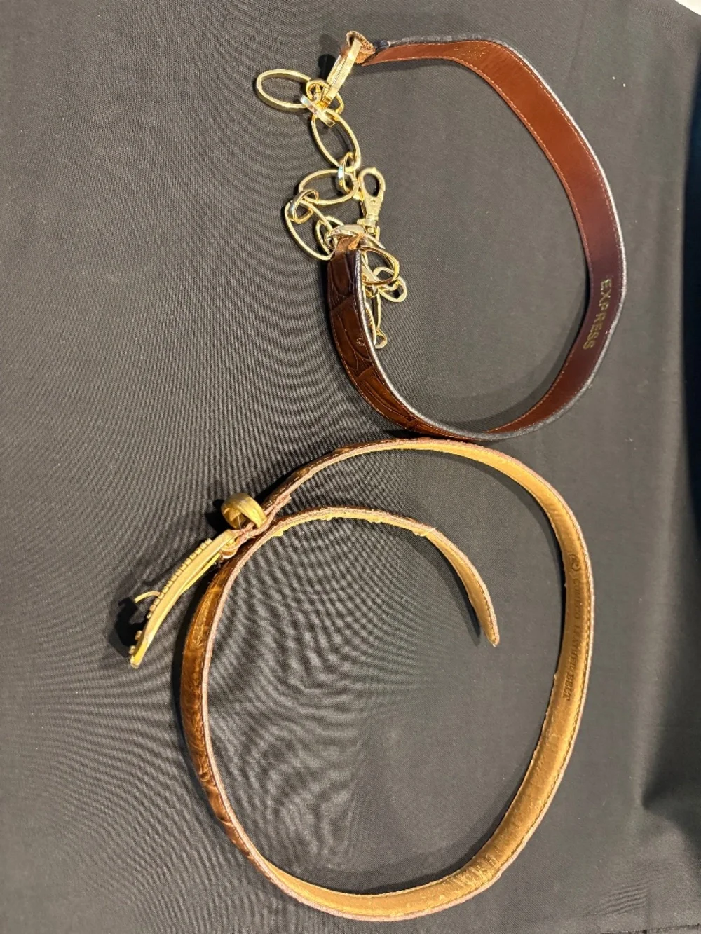 2 Women's belts (leather and crocodile) Brown